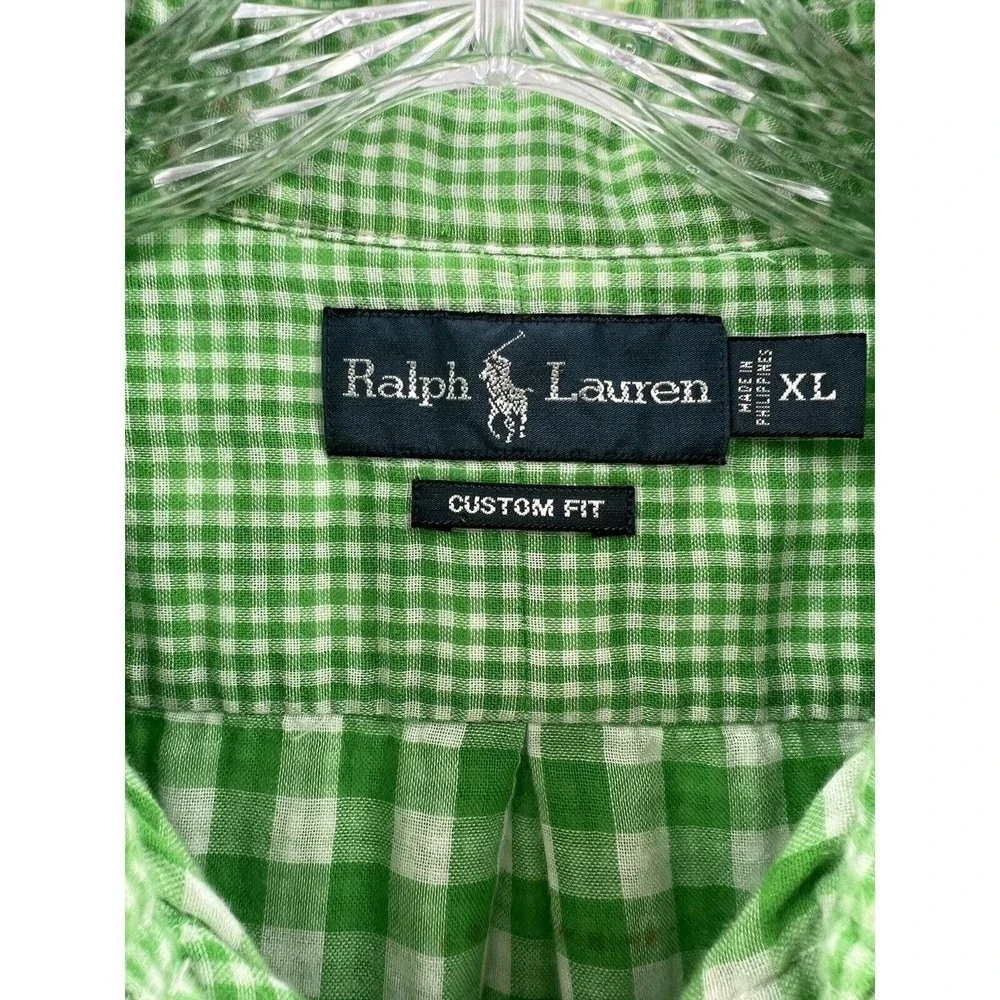 Polo Ralph Lauren Men’s L/S Lined Cotton Green & White Button Front Short XL